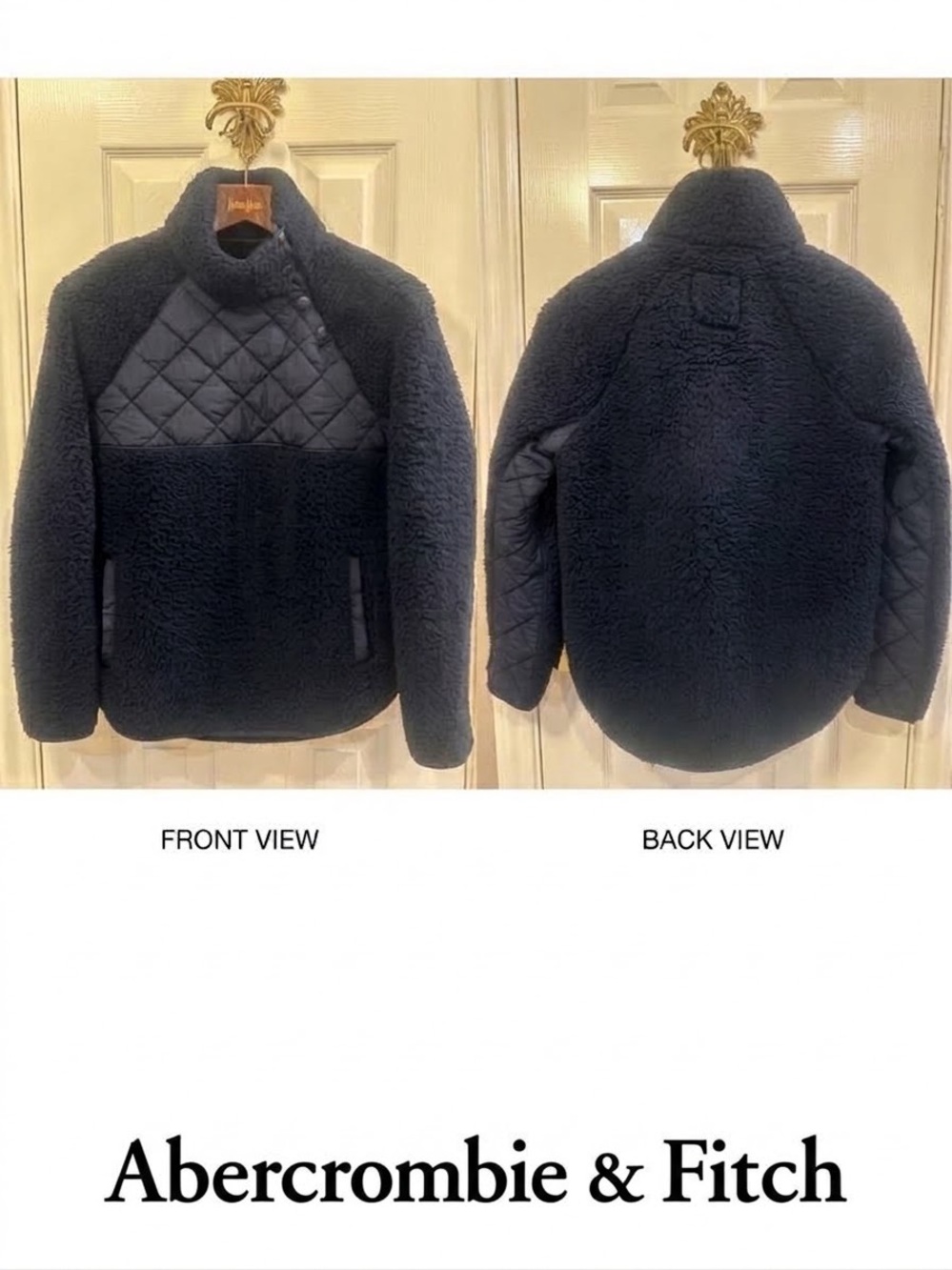 Abercrombie & Fitch Dark Navy Quilted Sherpa Fleece Snap Mock Neck Pullover XS